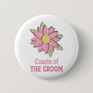 Rosa Blumen-Bräutigam-Cousin Button