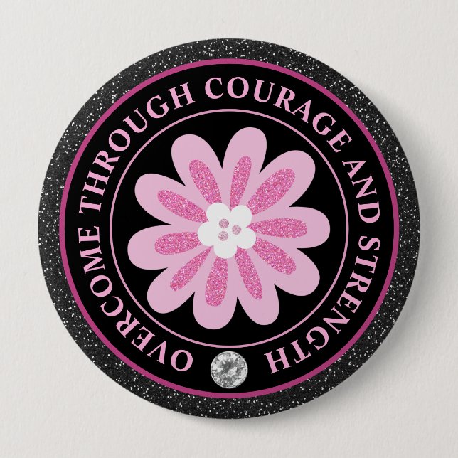 Rosa Blumen Brustkrebs-Bewusstseins-Design Button (Vorderseite)
