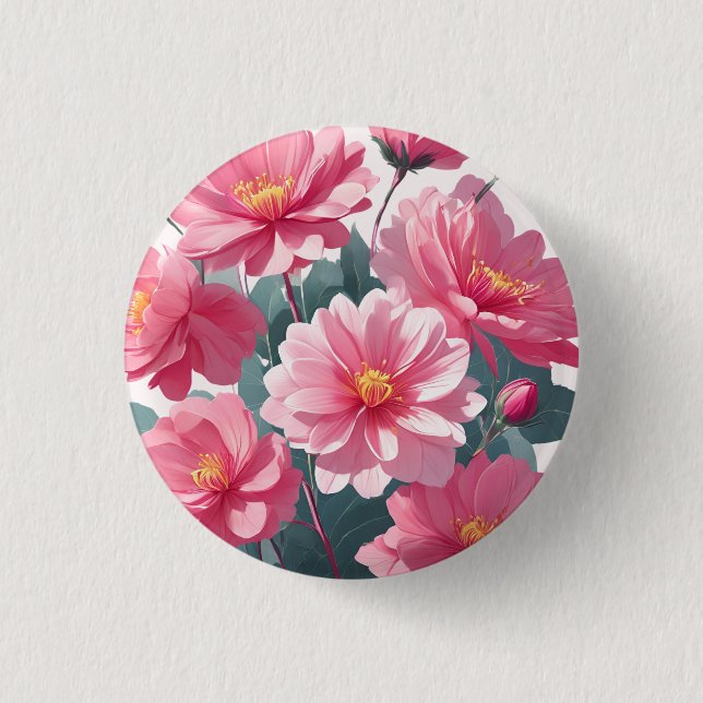 Rosa Blumen Button (Vorderseite)