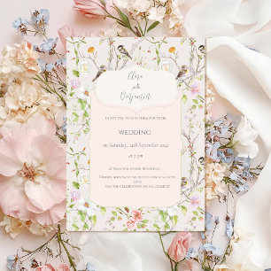 Rosa Blumen-Chinoiserie-Hochzeit Einladung