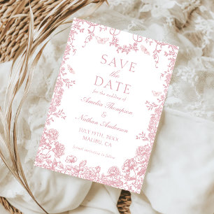 Rosa Blumen-Chinoiserie-Hochzeit-Sparen Sie das Da Save The Date