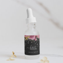 Rosa Blumen Diamant Glitter Schwarzes Produktlabel