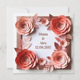 💎 Rosa Blumen-Diamant-Hochzeit 💎 Einladung