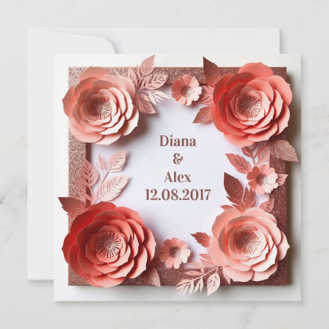 💎 Rosa Blumen-Diamant-Hochzeit 💎 Einladung (Vorderseite)