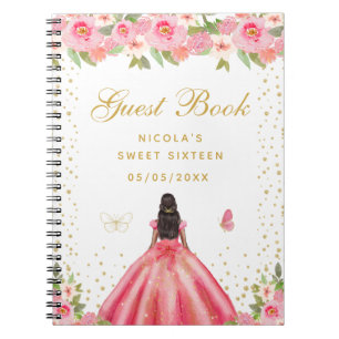 Rosa Blumen Dunkle Haut Prinzessin Sweet Sixteen Notizblock