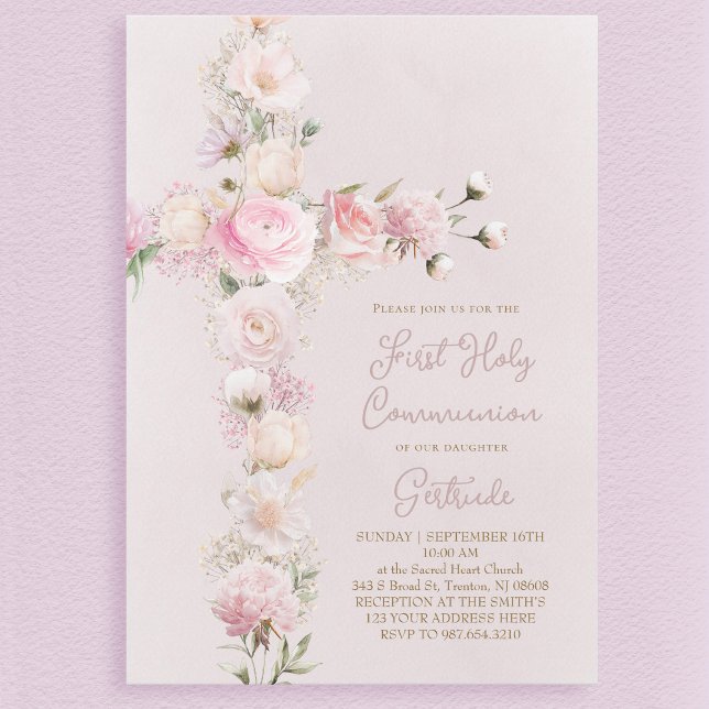 rosa Blumen erstkommunion Einladung (Von Creator hochgeladen)