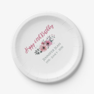 Rosa Blumen Floral 60. Geburtstag Pappteller