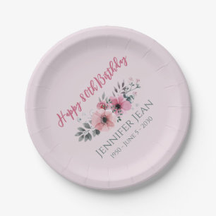 Rosa Blumen Floral 80. Geburtstag Papier Teller