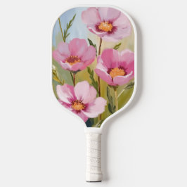 Rosa Blumen | Florale Aquarellmalerei Pickleball Schläger