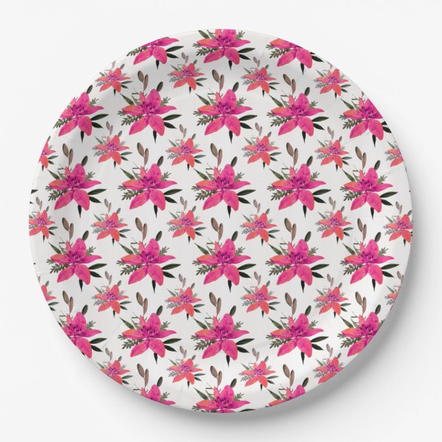 Rosa Blumen Floralmuster Design Pappteller (Vorderseite)