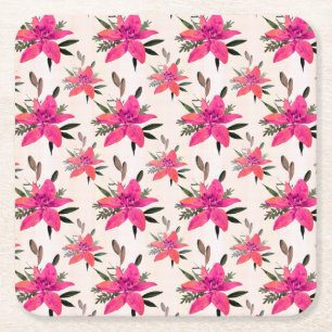 Rosa Blumen Floralmuster Design Rechteckiger Pappuntersetzer