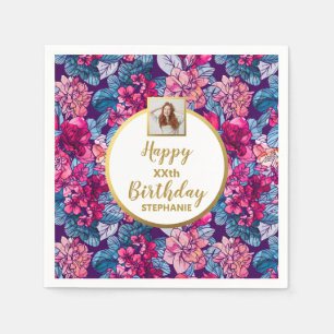 Rosa Blumen, Foto, jedes Alter, benutzerdefinierte Serviette