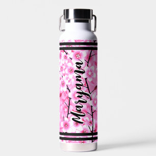 Rosa Blumen für Mädchen   Personalisierter Name, F Trinkflasche