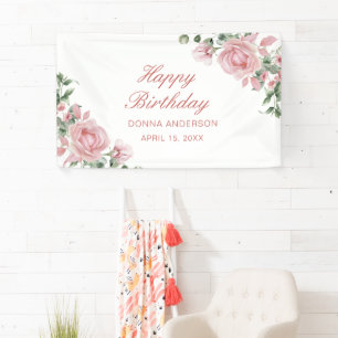 Rosa Blumen Geburtstagstagsplatte Banner