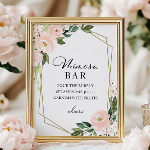 Rosa Blumen- Geometrische Mimosen-Bar-Tafel Poster