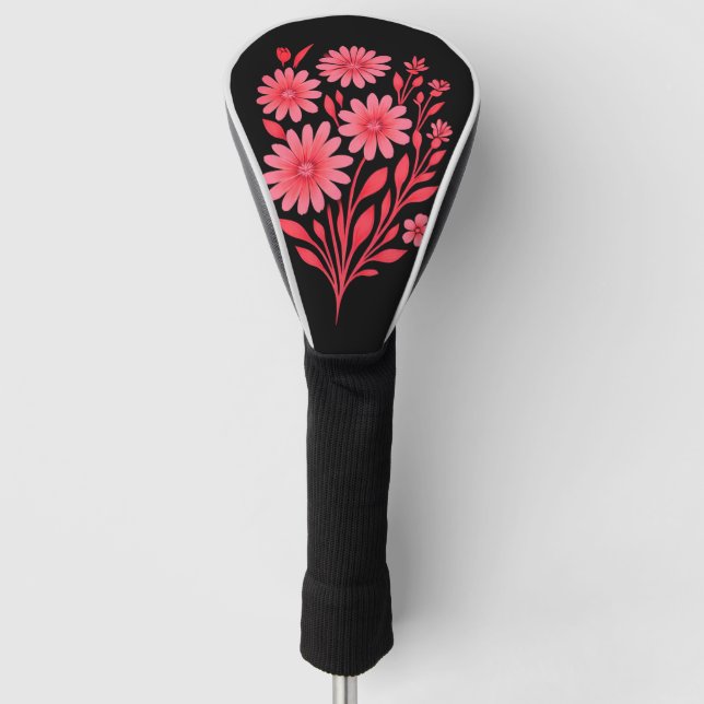 Rosa Blumen-Golfschlägerkopfabdeckung  Golf Headcover (Vorderseite)