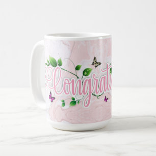 Rosa Blumen- Gratulationstext Tasse