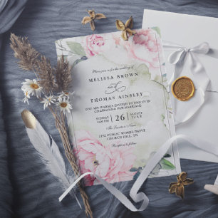Rosa Blumen Grün Elegante Moderne Chic Hochzeit Einladung