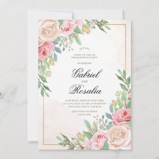 Rosa Blumen & Grün elegante schöne Hochzeit Einladung