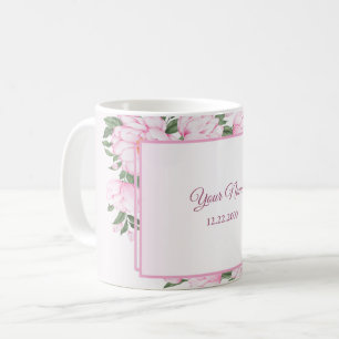 Rosa Blumen Grüne Blätter Elegante Hochzeitsfeier Kaffeetasse
