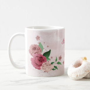 rosa Blumen grüne Blätter  Kaffeetasse