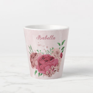 rosa Blumen grüne Blätter Milchtasse