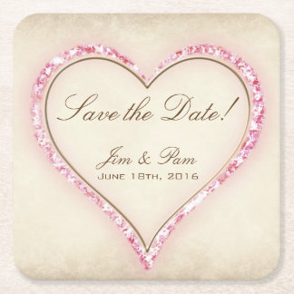 Rosa Blumen Herz Save the Date Rechteckiger Pappuntersetzer