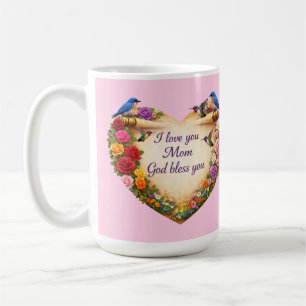 Rosa Blumen-Herz-Tasse Ich liebe dich Mama Gott se Kaffeetasse