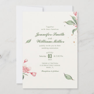Rosa Blumen Hochzeit im Vintage-Stil Einladung