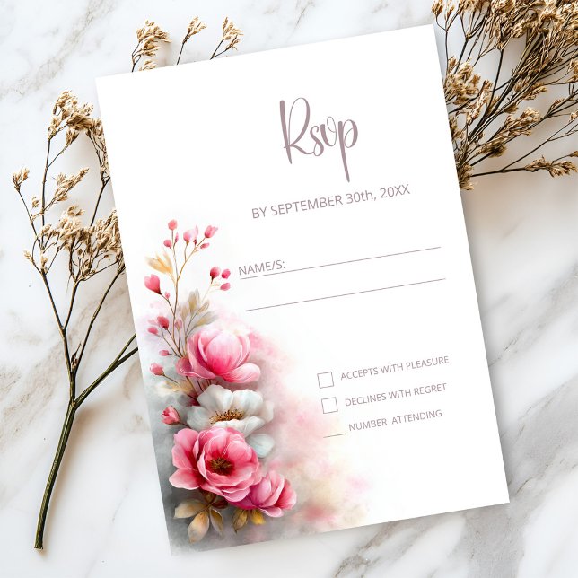 Rosa Blumen Hochzeit RSVP Karte (Von Creator hochgeladen)