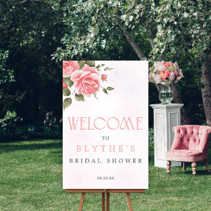 Rosa Blumen Hochzeitsdusche Willkommensschild Poster
