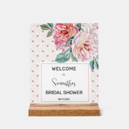 Rosa Blumen Hochzeitsshower Willkommen Acrylschild