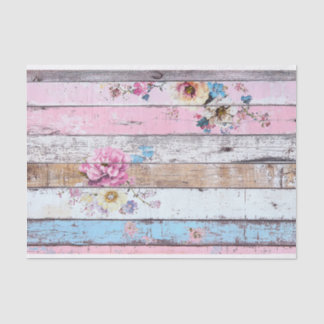 Rosa Blumen Holzplanken-Decoupage-Papier Seidenpapier
