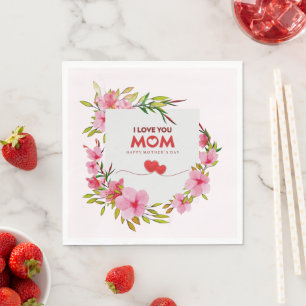 Rosa Blumen "Ich liebe dich Mama" Alles Gute zum M Serviette