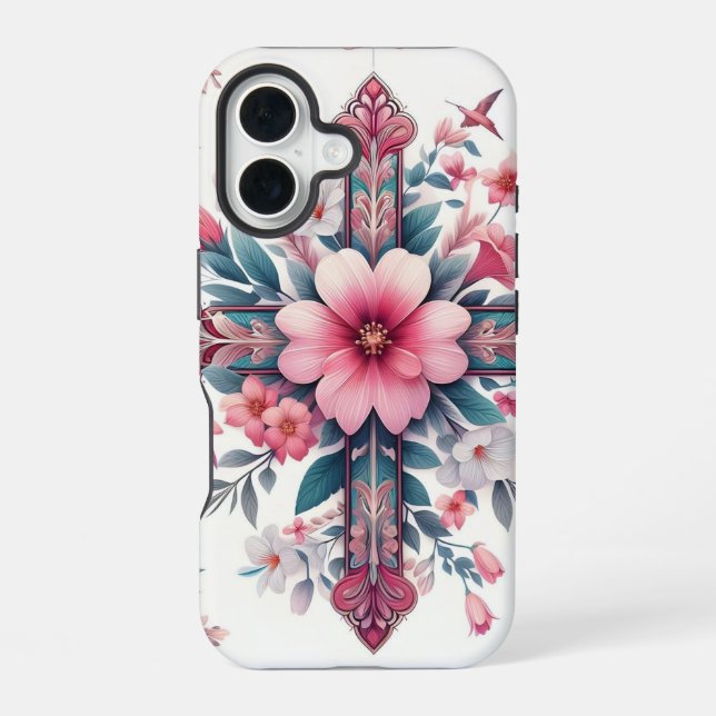 Rosa Blumen iPhone 16 Hülle (Rückseite)