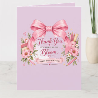 Rosa Blumen-Lehrertags-Grußkarte Karte