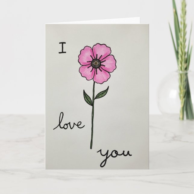 Rosa Blumen Liebe Dich Karte (Vorderseite)
