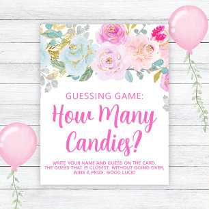 Rosa Blumen Mädchen Baby Shower Ratespiel Poster