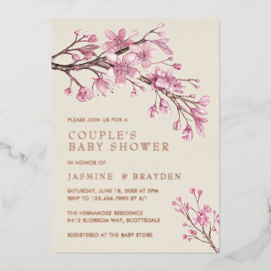 Rosa Blumen-Mädchen-Paar-Baby-Party Rose Gold Folieneinladung