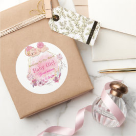Rosa Blumen Mädchen Willkommensgeschenk Runder Aufkleber