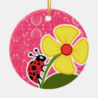 Rosa Blumen; Marienkäfer Keramikornament