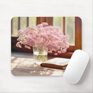 Rosa Blumen mit altem Buch Mousepad