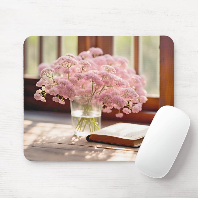 Rosa Blumen mit altem Buch Mousepad (Mit Mouse)
