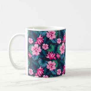 Rosa Blumen mit grünen Blättern Muster-79066 Kaffeetasse