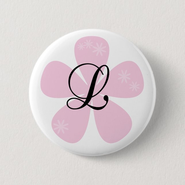 Rosa Blumen-Monogramm L Button (Vorderseite)