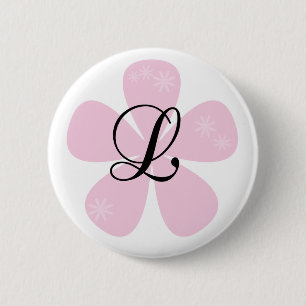 Rosa Blumen-Monogramm L Button