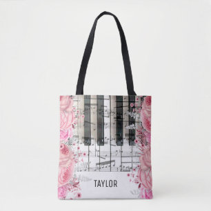 rosa Blumen Musiknoten Klavier-Tasche