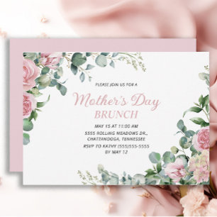 Rosa Blumen-Muttertags-Brunch Einladung