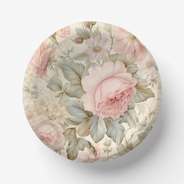Rosa Blumen Papier Schüssel Pappteller (Vorderseite)