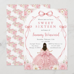 Rosa Blumen Prinzessin Sweet Sixteen Geburtstagsfe Einladung